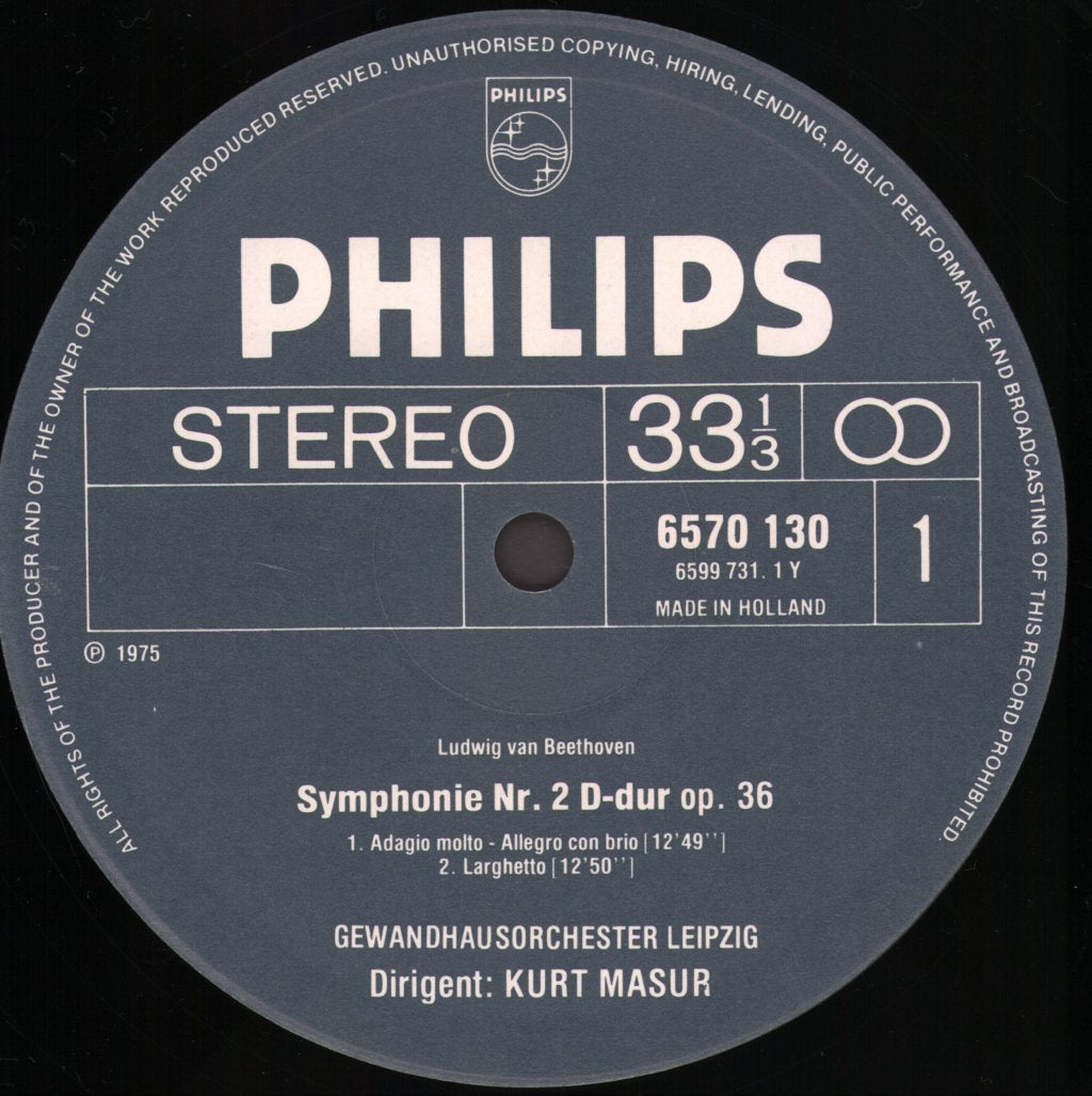 Kurt Masur / Gewandhaus Orchestra Leipzig - Beethoven Symphony No. 2 - Overtures Leonore No.1 - Consecration of the House - Lp