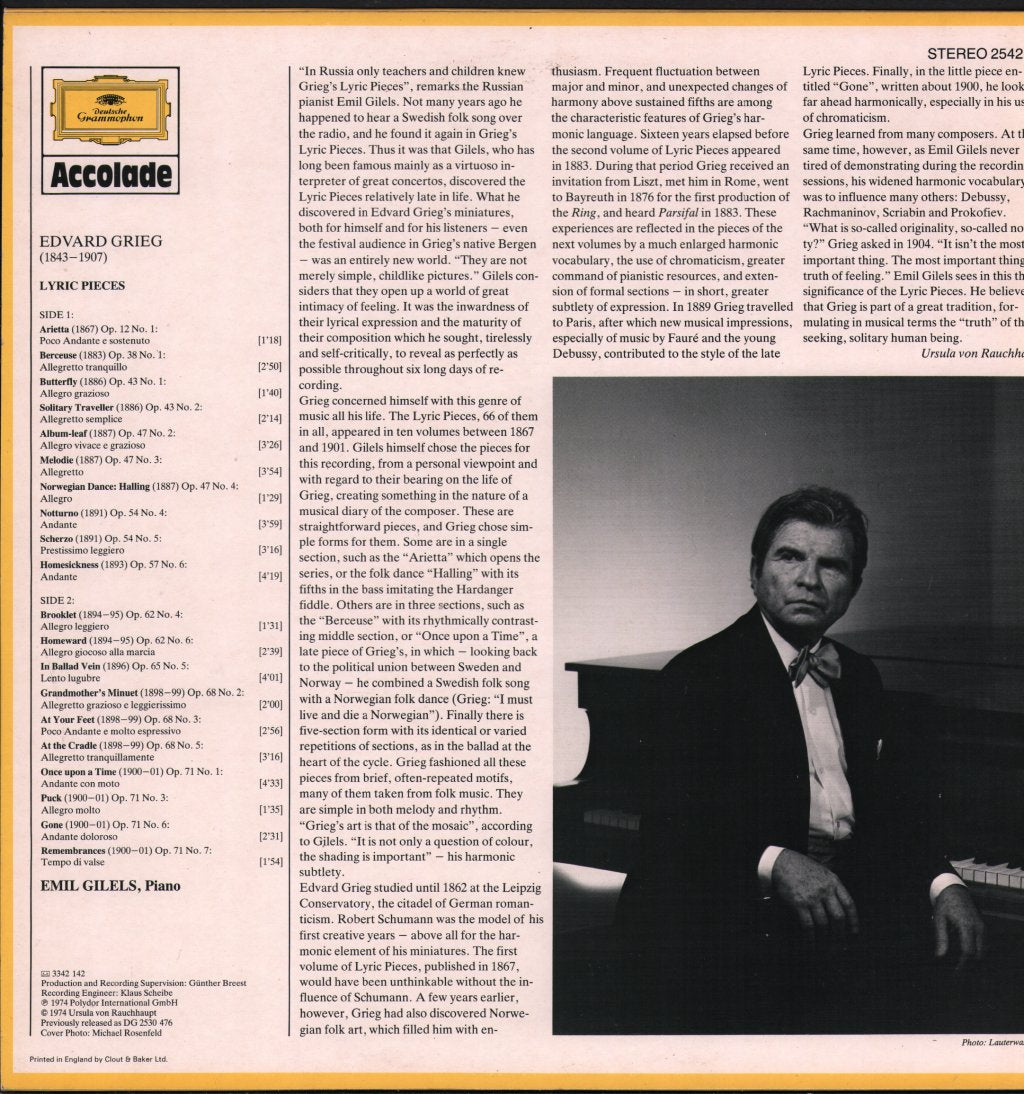Emil Gilels - Edvard Grieg - Lyric Pieces - Lp