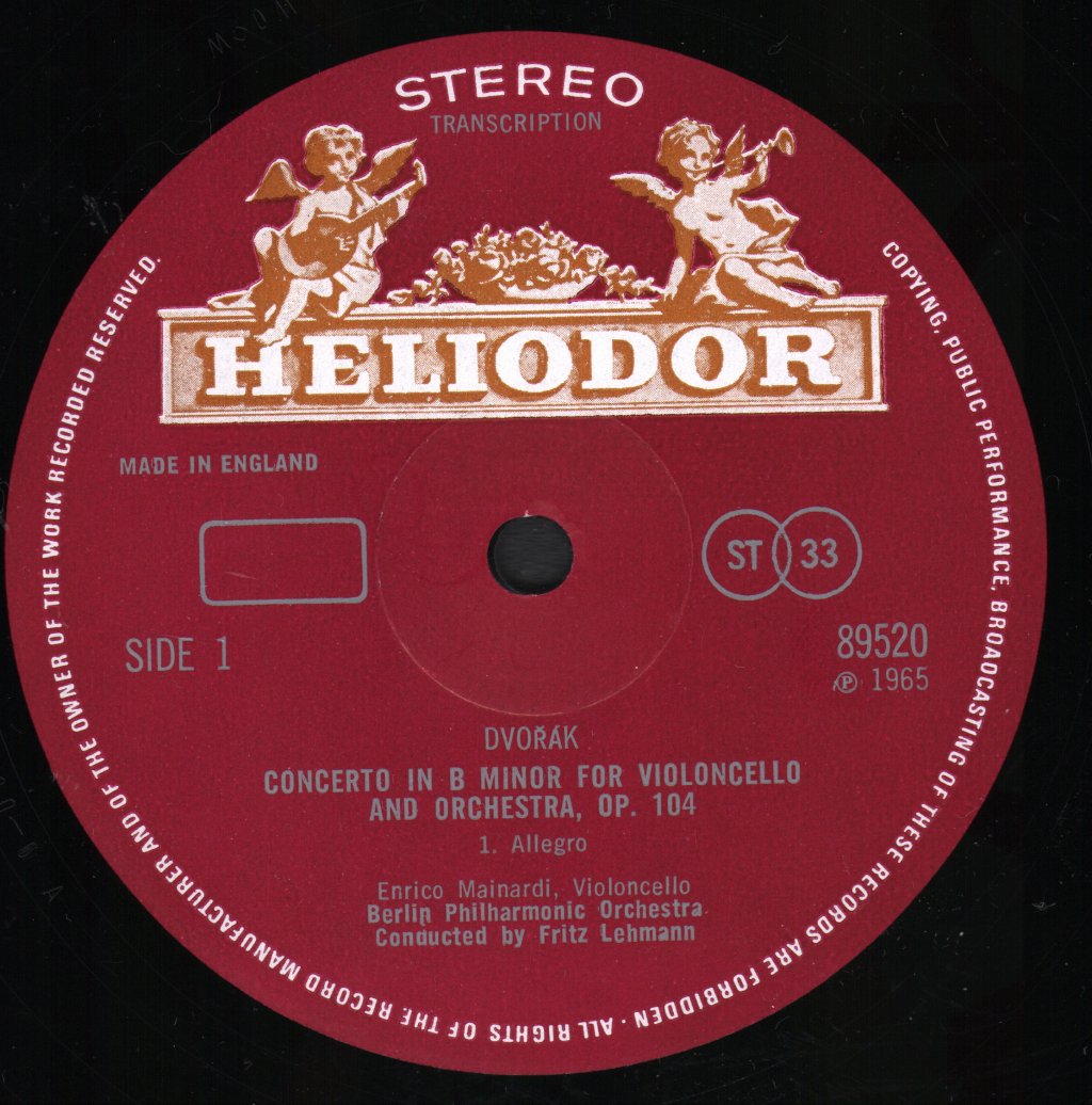 Enrico Mainardi / Fritz Lehmann / Berlin Philharmonic - Antonin Dvorak - Concerto For Cello And Orchestra - Lp