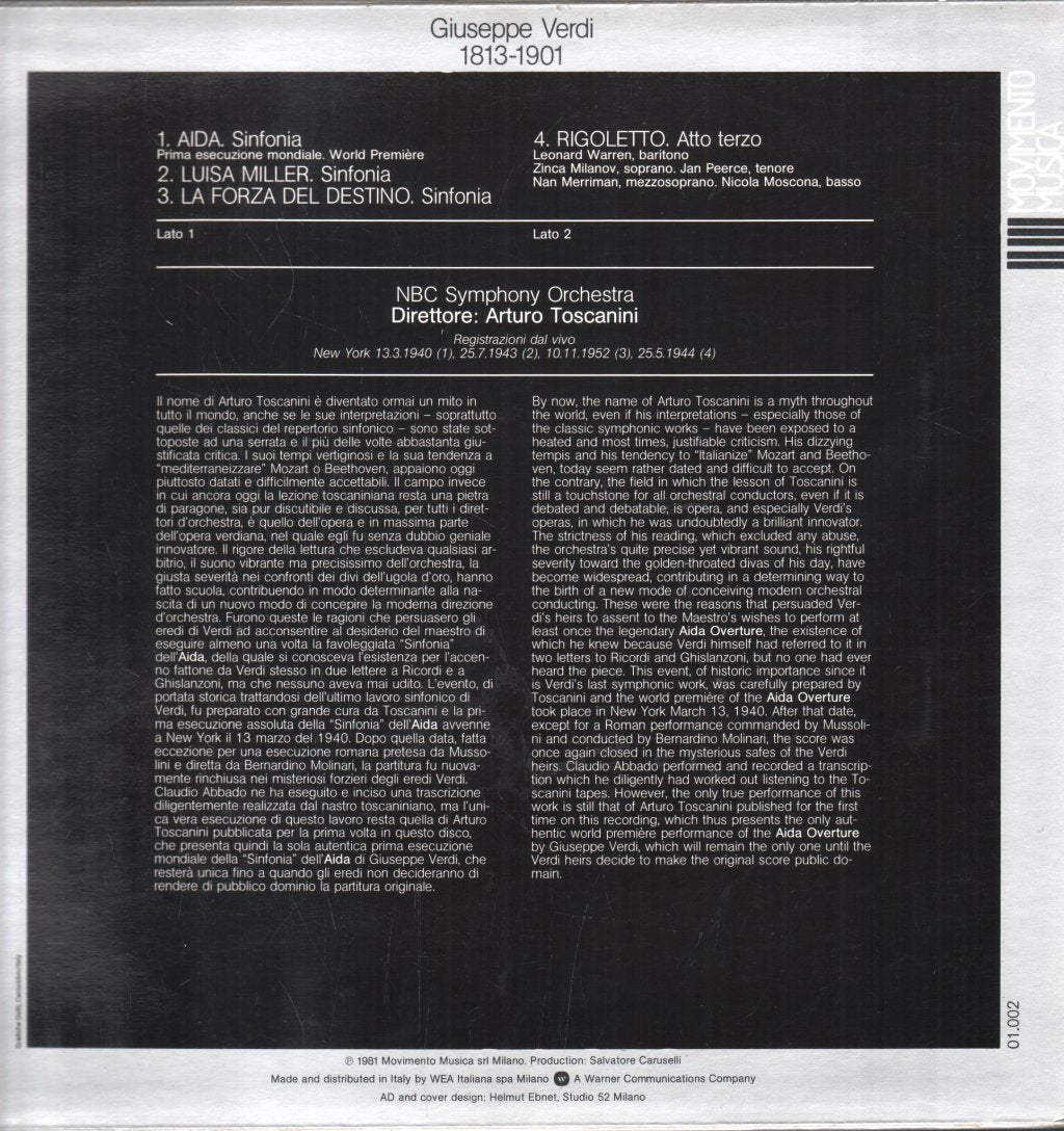 Arturo Toscanini / NBC Symphony Orchestra - Verdi - Aida / Sinfonia - 12 Inch