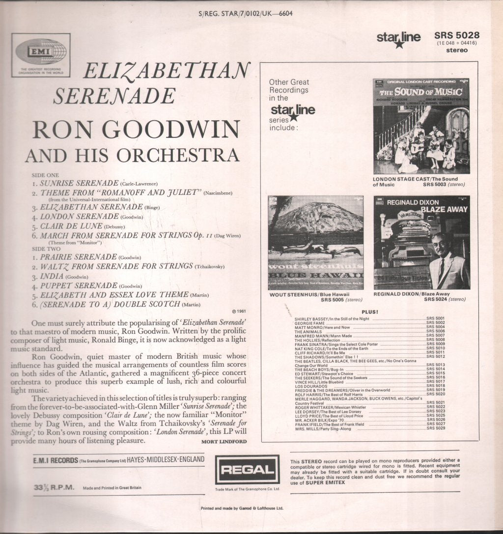 Ron Goodwin And His Orchestra - Elizabethan Serenade - Lp