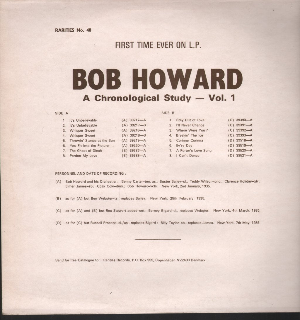 Bob Howard - All American Swing Groups - A Chronological Study 1932/1938 - Vol. 1 - Lp
