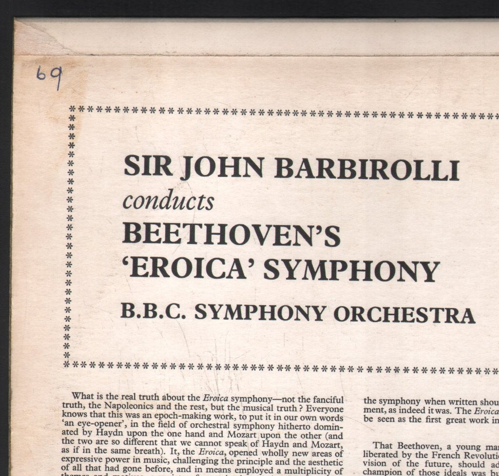 Sir John Barbirolli / Bbc Symphony Orchestra - Beethoven - Eroica - Lp