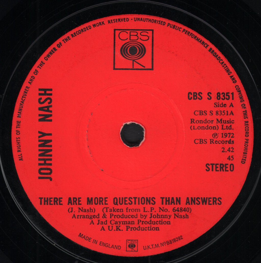 Johnny Nash - There Are More Questions Than Answers - 7 Inch