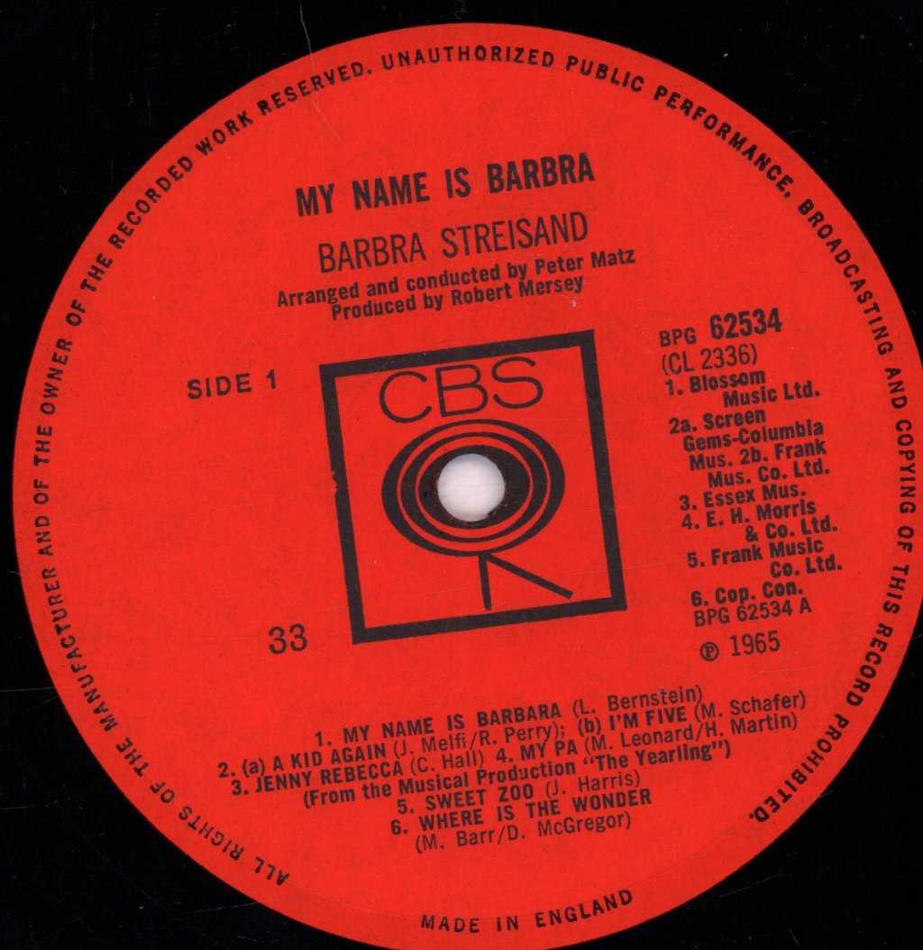 Barbra Streisand - My Name Is Barbra - Lp