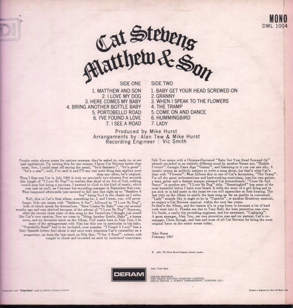 Cat Stevens - Matthew And Son - Lp