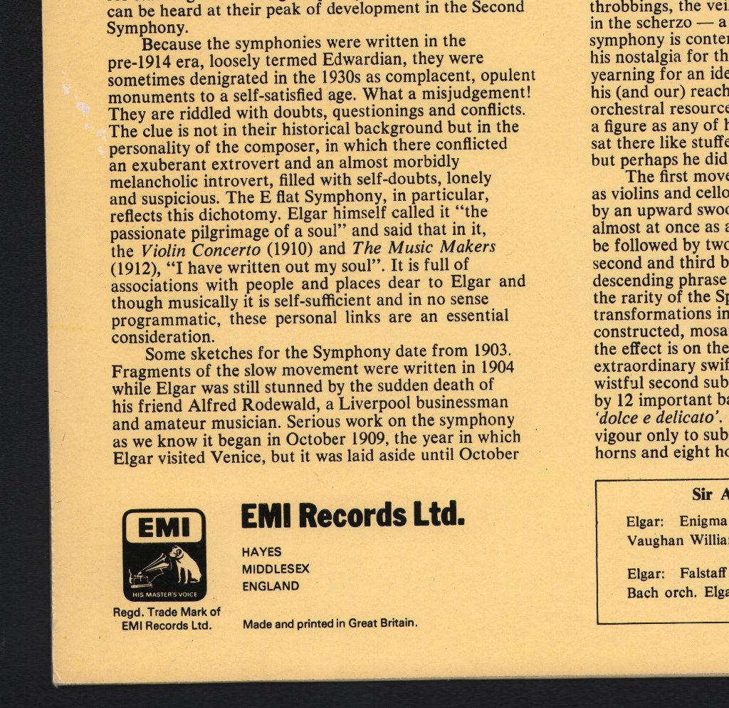 Sir Adrian Boult / London Philharmonic Orchestra - Elgar - Symphony No.2 - Lp