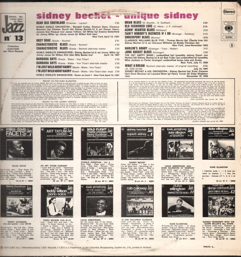 Sidney Bechet - Unique Sidney - Lp