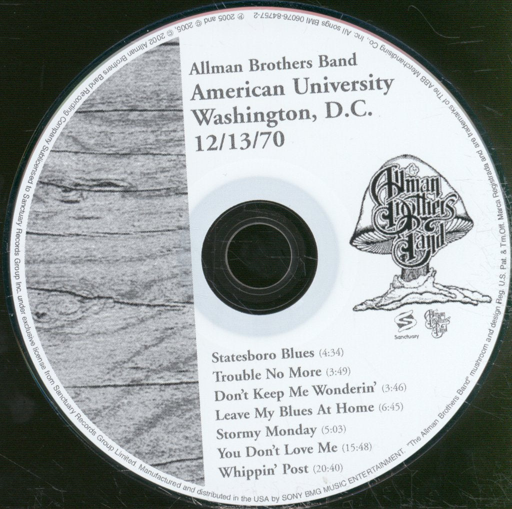 Allman Brothers Band - American University Washington, D.C. 12/13/70 - Cd