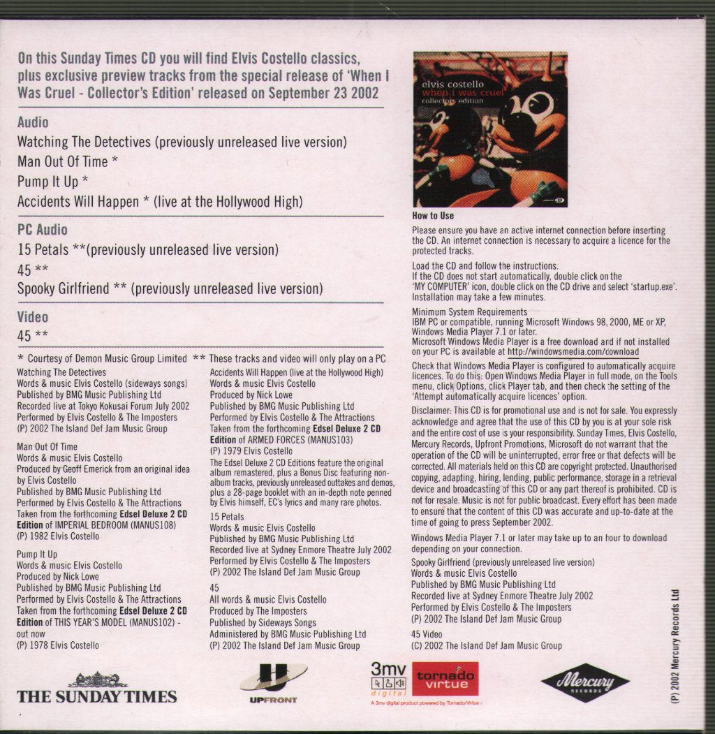 Elvis Costello - Sunday Times Sampler - Cd