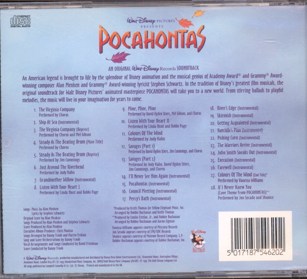 Alan Menken, Stephen Schwartz - Pocahontas (An Original Walt Disney Records Soundtrack) - Cd
