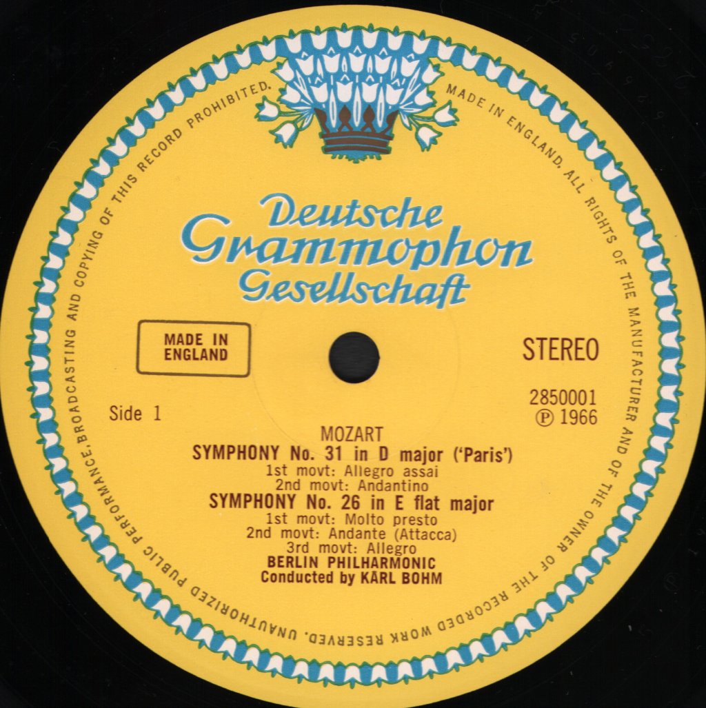 Karl Bohm / Berlin Philharmonic - Wolfgang Amadeus Mozart - Symphonies Nos. 26, 31 & 36 - Lp