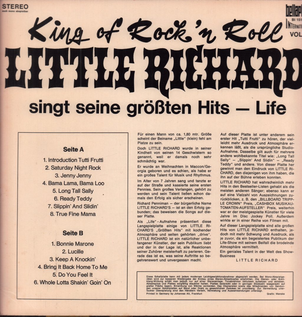 Little Richard - King Of Rock'n Roll Little Richard Singt Seine Grossten Hits - Life - Lp