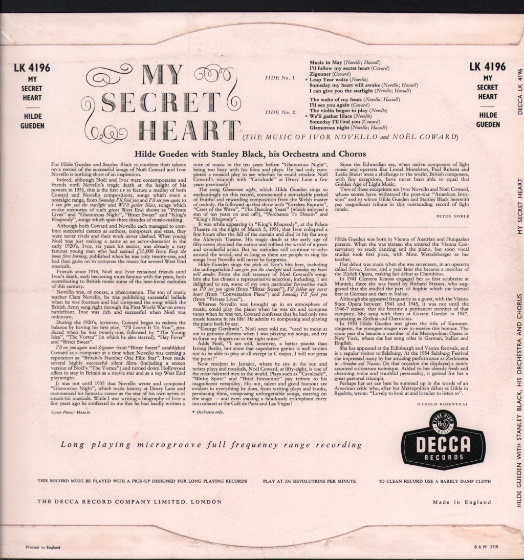 Hilde Gueden With Stanley Black, his Chorus and Orchestra - My Secret Heart - Lp