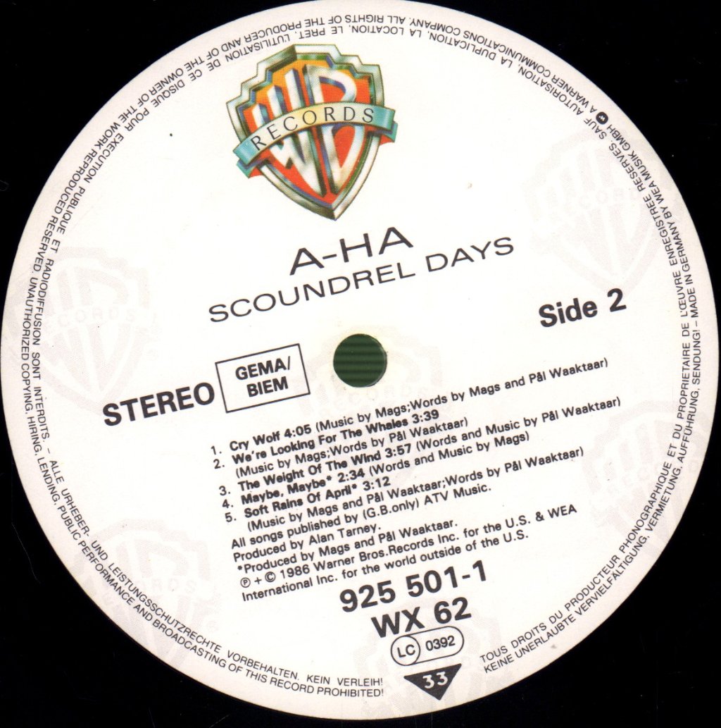 A-Ha - Scoundrel Days - Lp