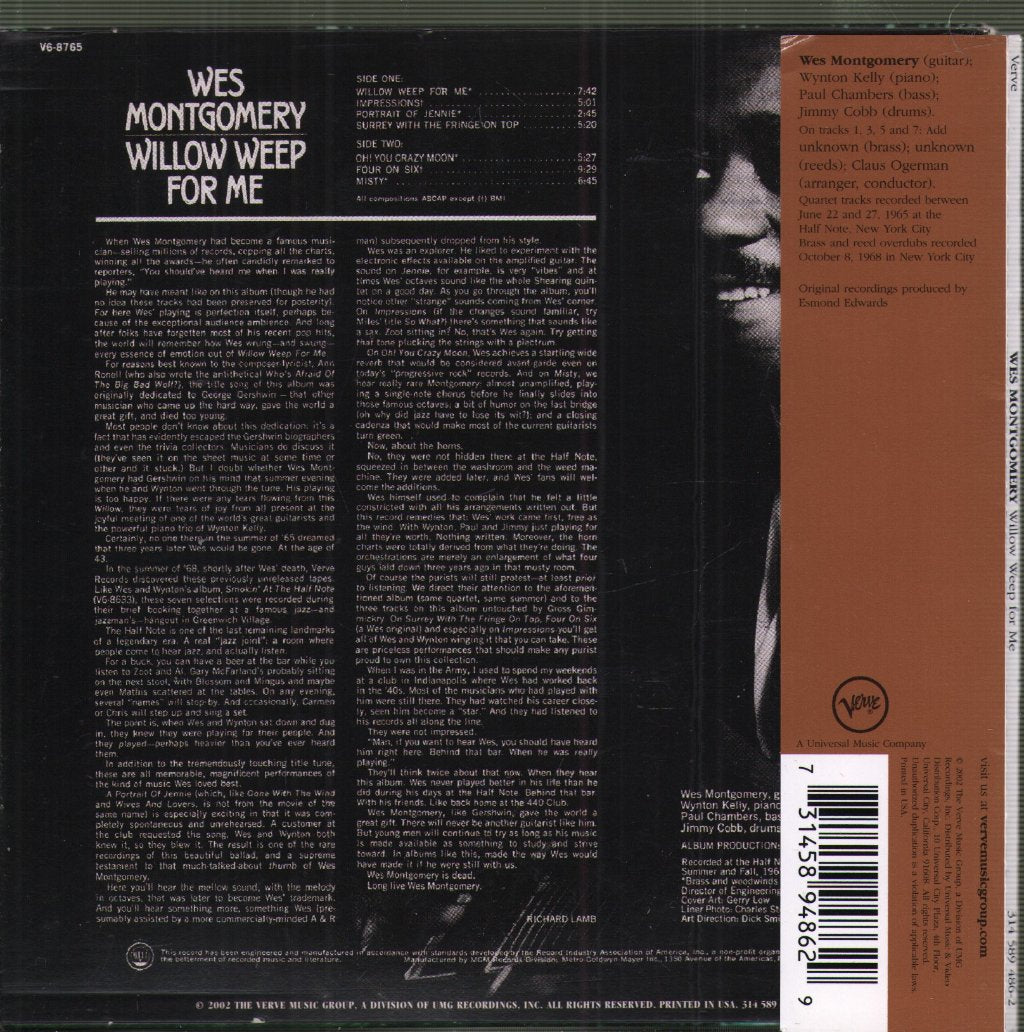 Wes Montgomery - Willow Weep For Me - Cd