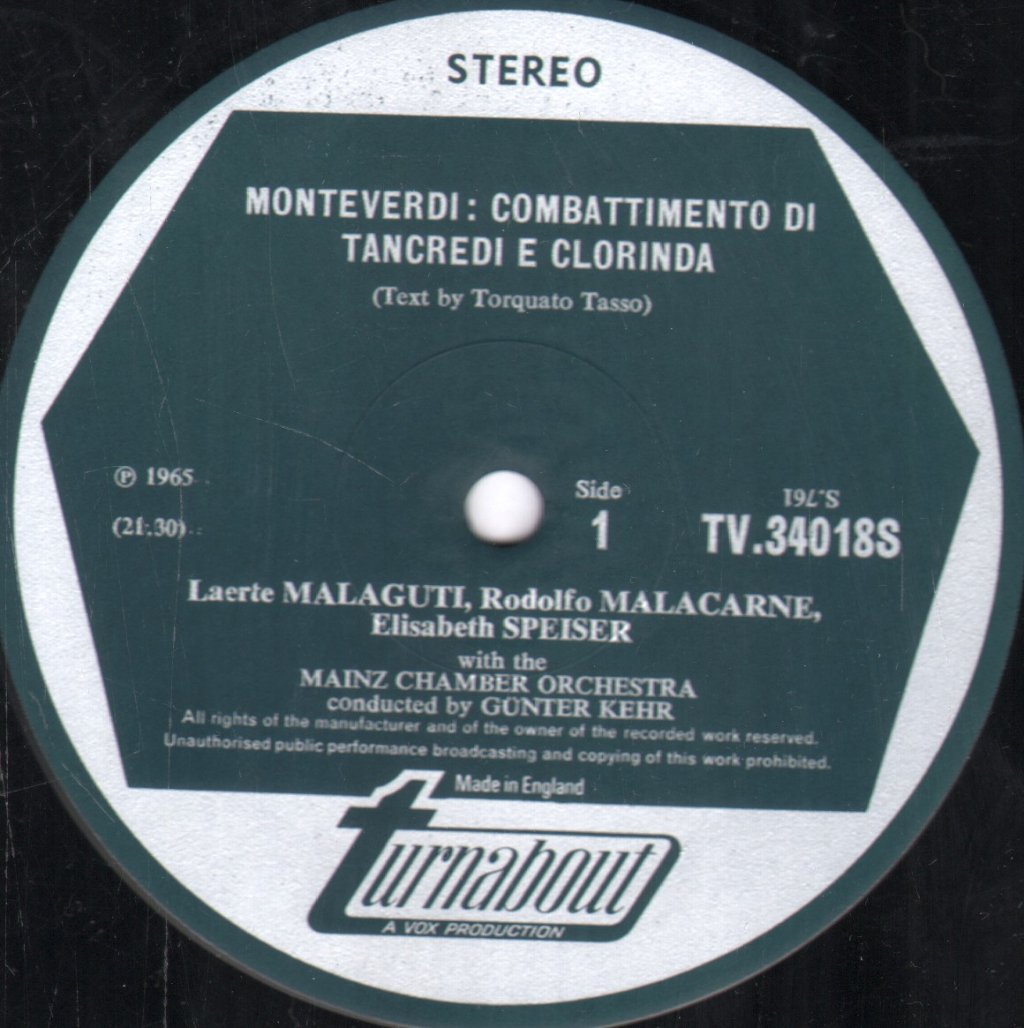 Mainz Chamber Orchestra / Gunter Kehr - Monteverdi - Il Combattimento Di Tancredi E Clorinda / Three Madrigals - Lp