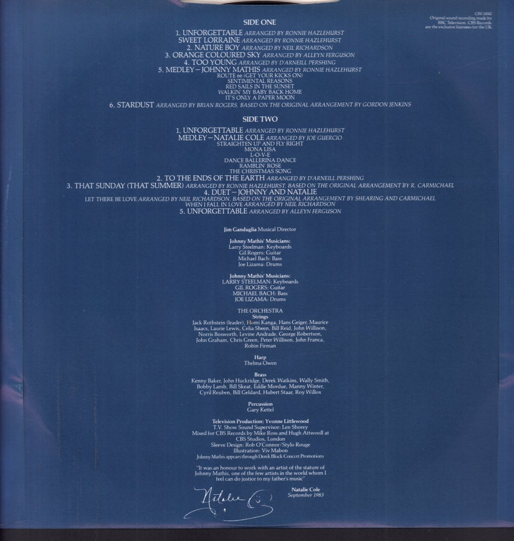 Johnny Mathis And Natalie Cole - Unforgettable A Musical Tribute To Nat King Cole - Lp