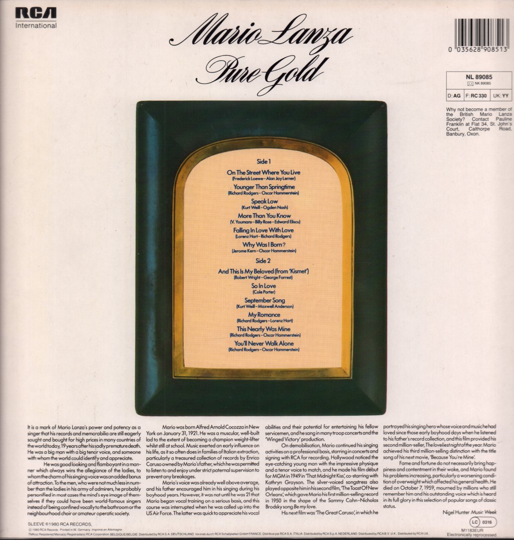 Mario Lanza - Pure Gold - Lp
