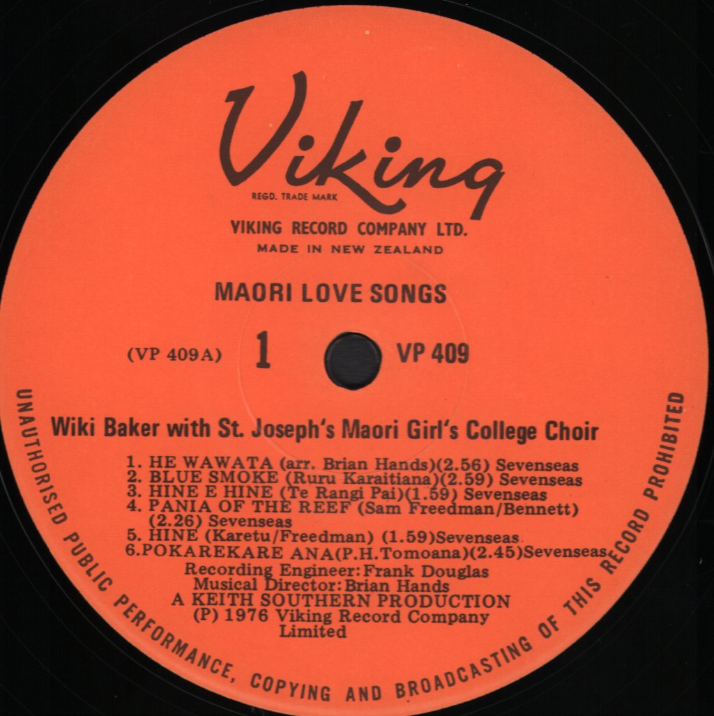 Wiki Baker / St. Joseph's Maori Girls College Choir - Maori Love Songs - Lp