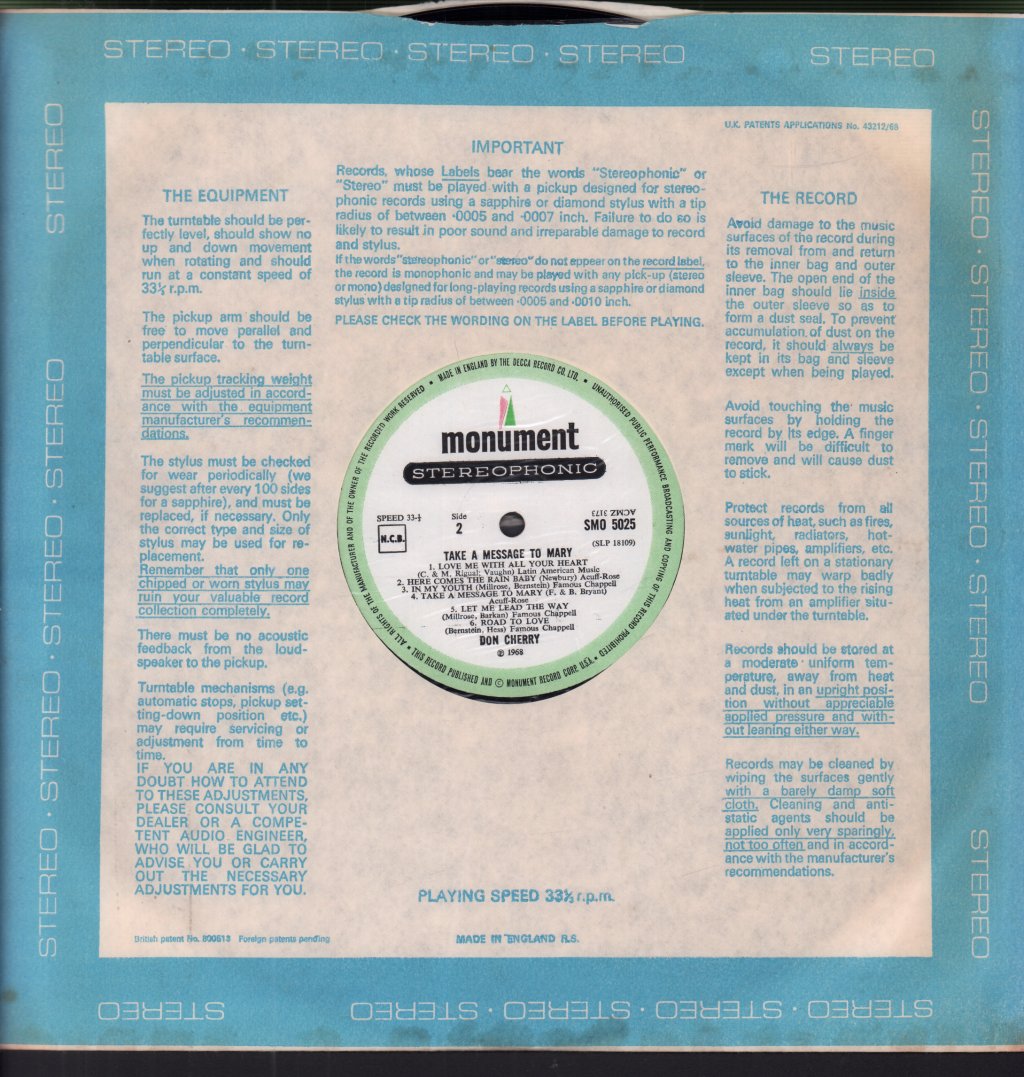 Don Cherry - Take A Message To Mary - Lp