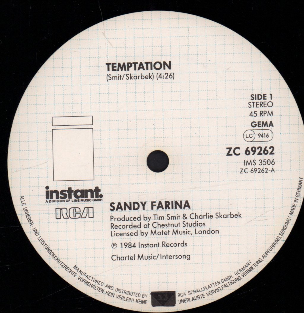 Sandy Farina - Temptation - 12 Inch