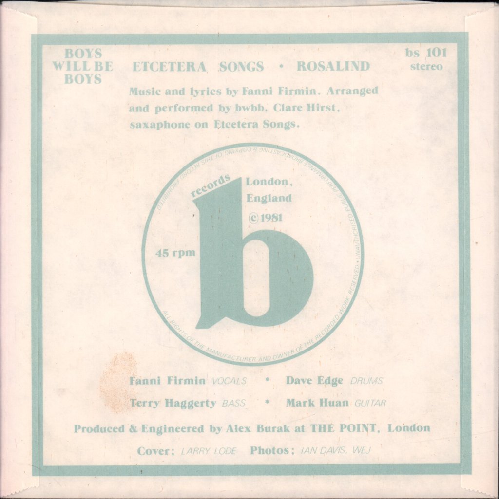 Boys Will Be Boys - Etcetera Songs - 7 Inch