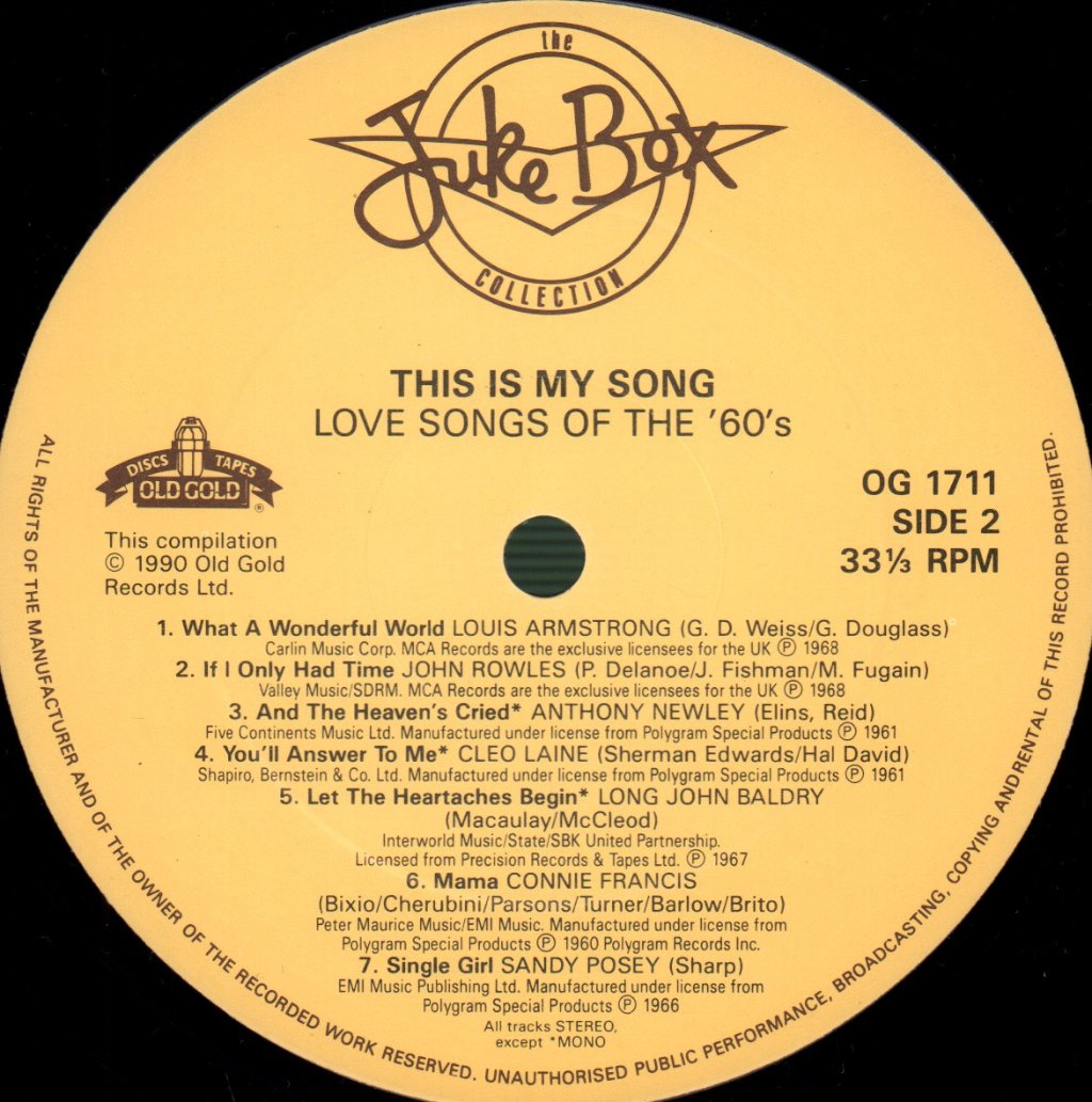 Various Artists - This Is My Song - Love Songs Of The 60's - Lp