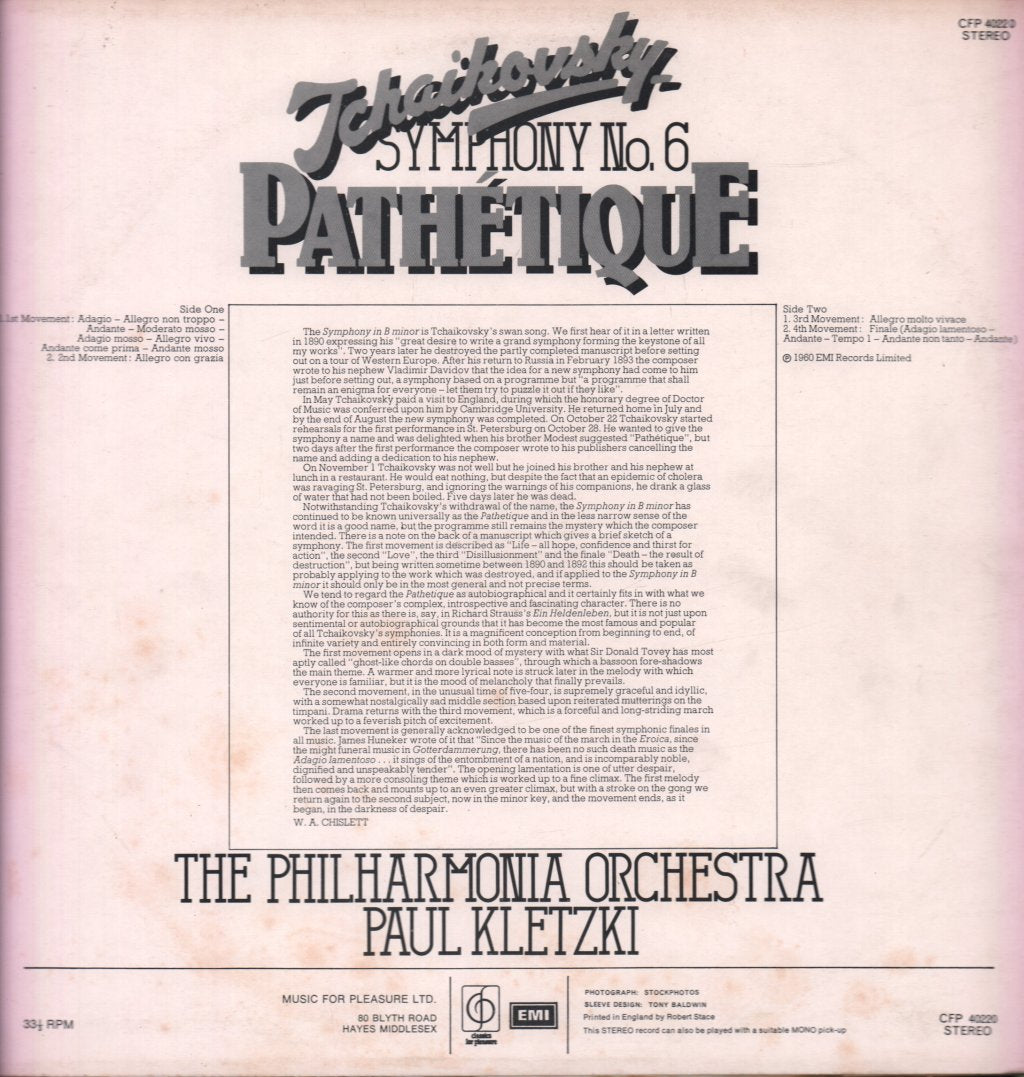 Paul Kletzki / Philharmonic Orchestra - Tchaikovsky Symphony No.6 Pathetique - Lp