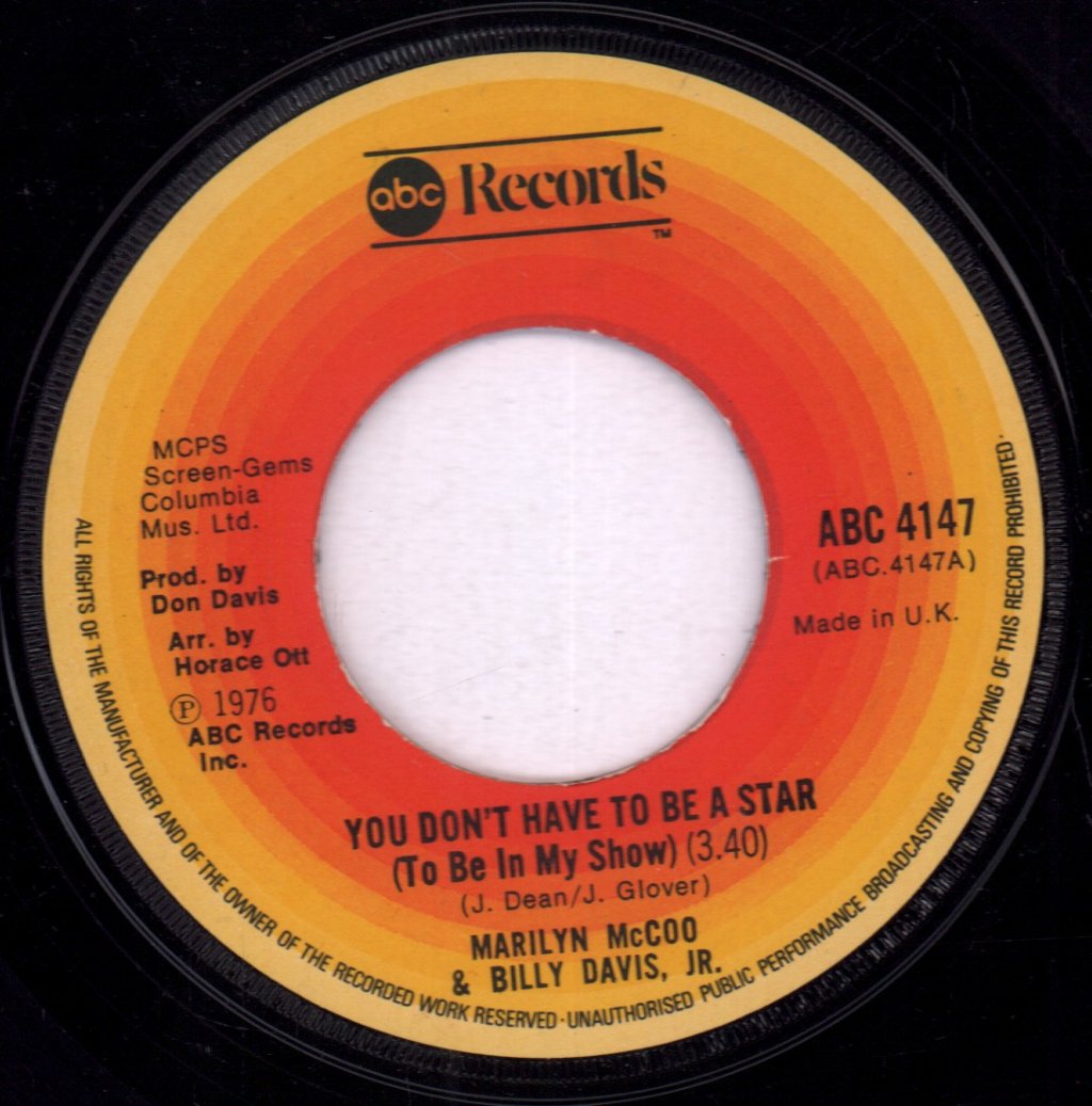 Marilyn McCoo And Billy Davis Jr - You Don't Have To Be A Star (To Be In My Show) - 7 Inch