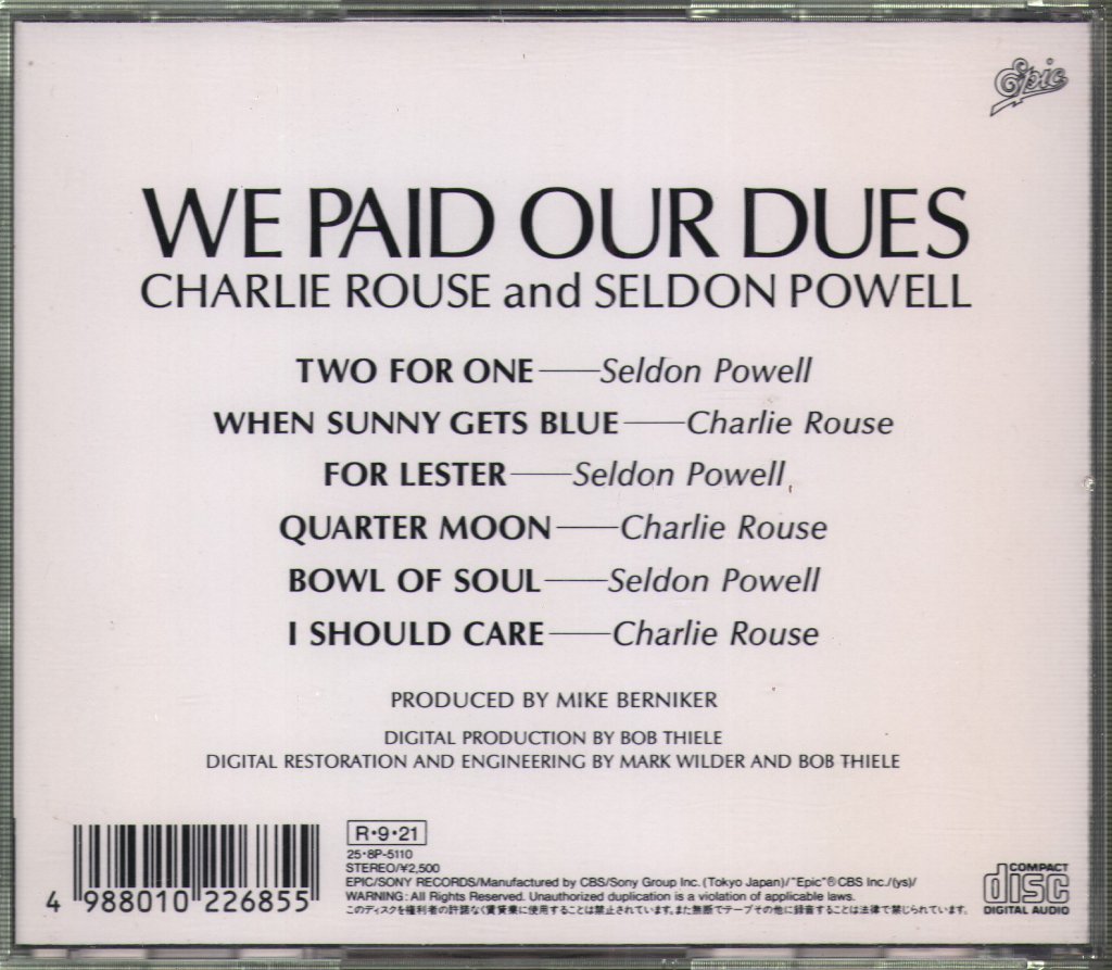 Charlie Rouse and Seldon Powell - We Paid Our Dues! - Cd