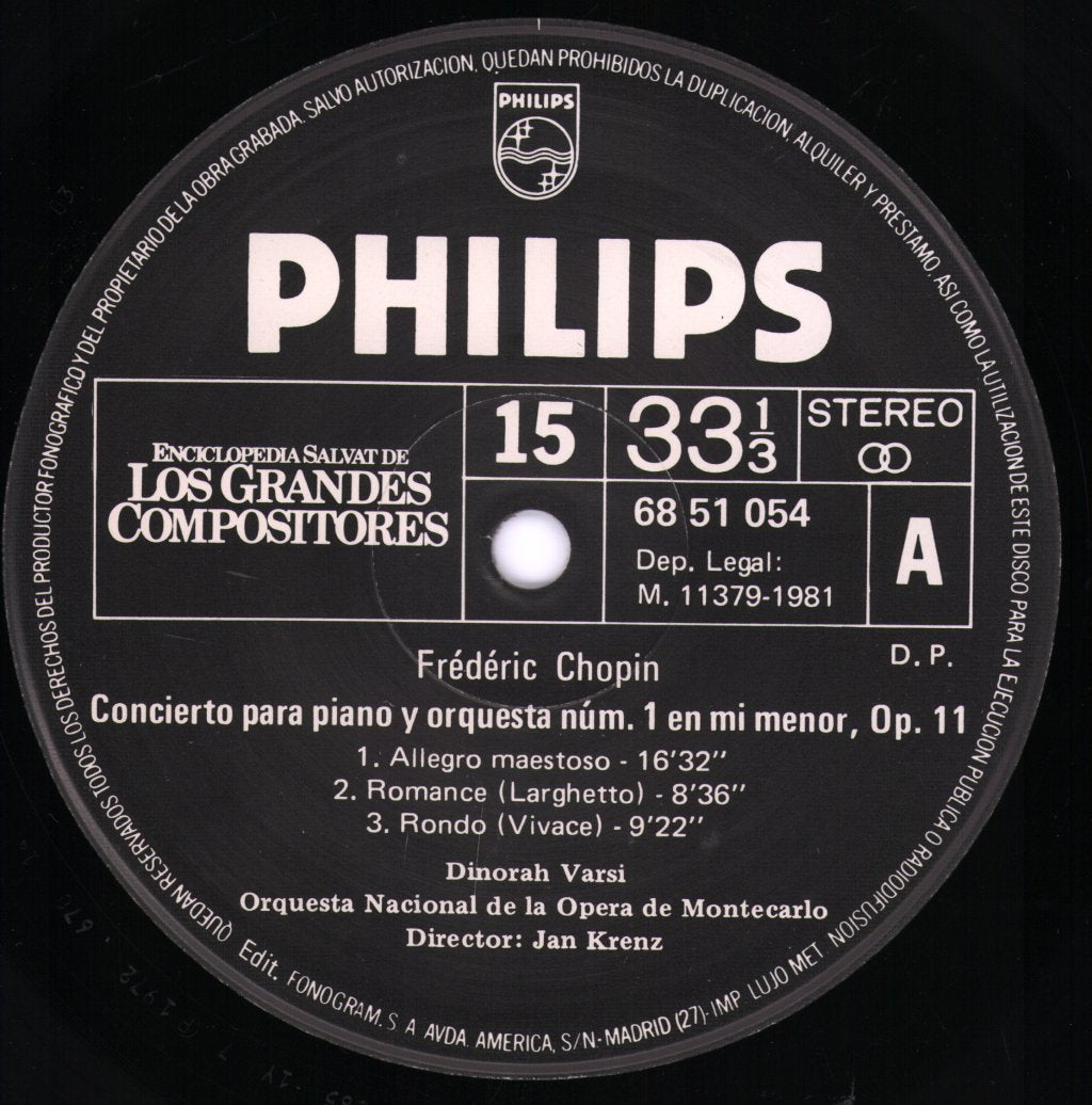 Dinorah Varsi / Jan Krenz / Orquesta Nacional De La Opera de Montecarlo - Frédéric Chopin - Conciertos Para Piano Y Orquesta - Lp