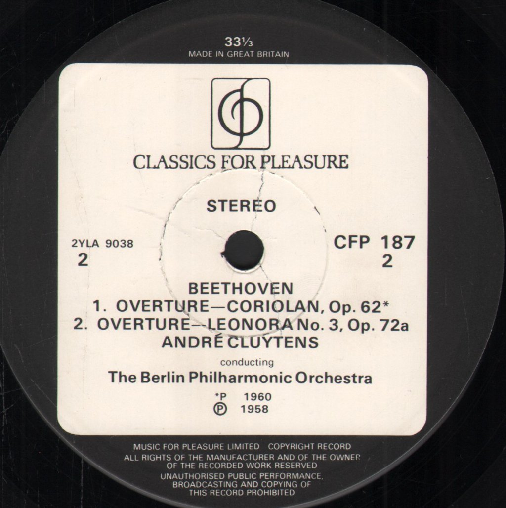 Andre Cluytens / Berlin Philharmonic Orchestra - Beethoven - Symphony No.1 In C / Overtures: Coriolan & Leonora No.3 - Lp