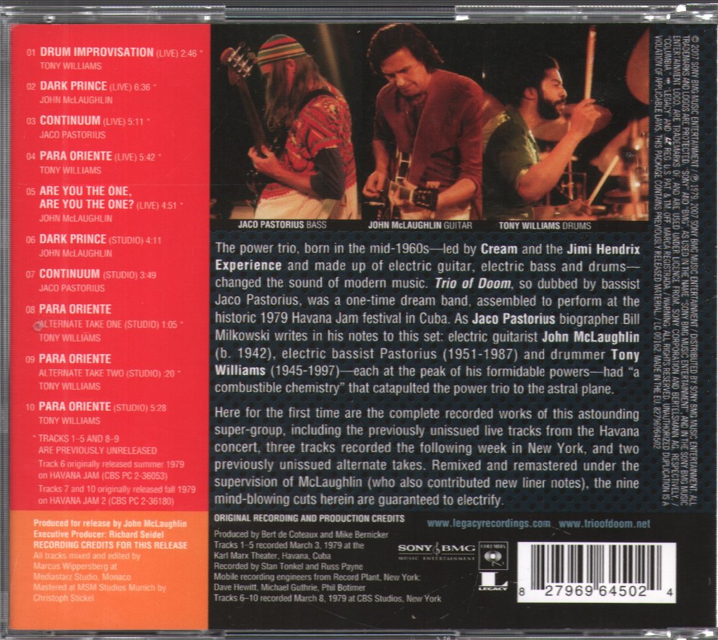 John Mclaughlin Jaco Pastorius Tony Williams - Trio Of Doom - Cd