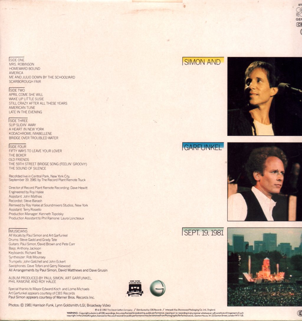 Simon And Garfunkel - Concert In Central Park - Double Lp