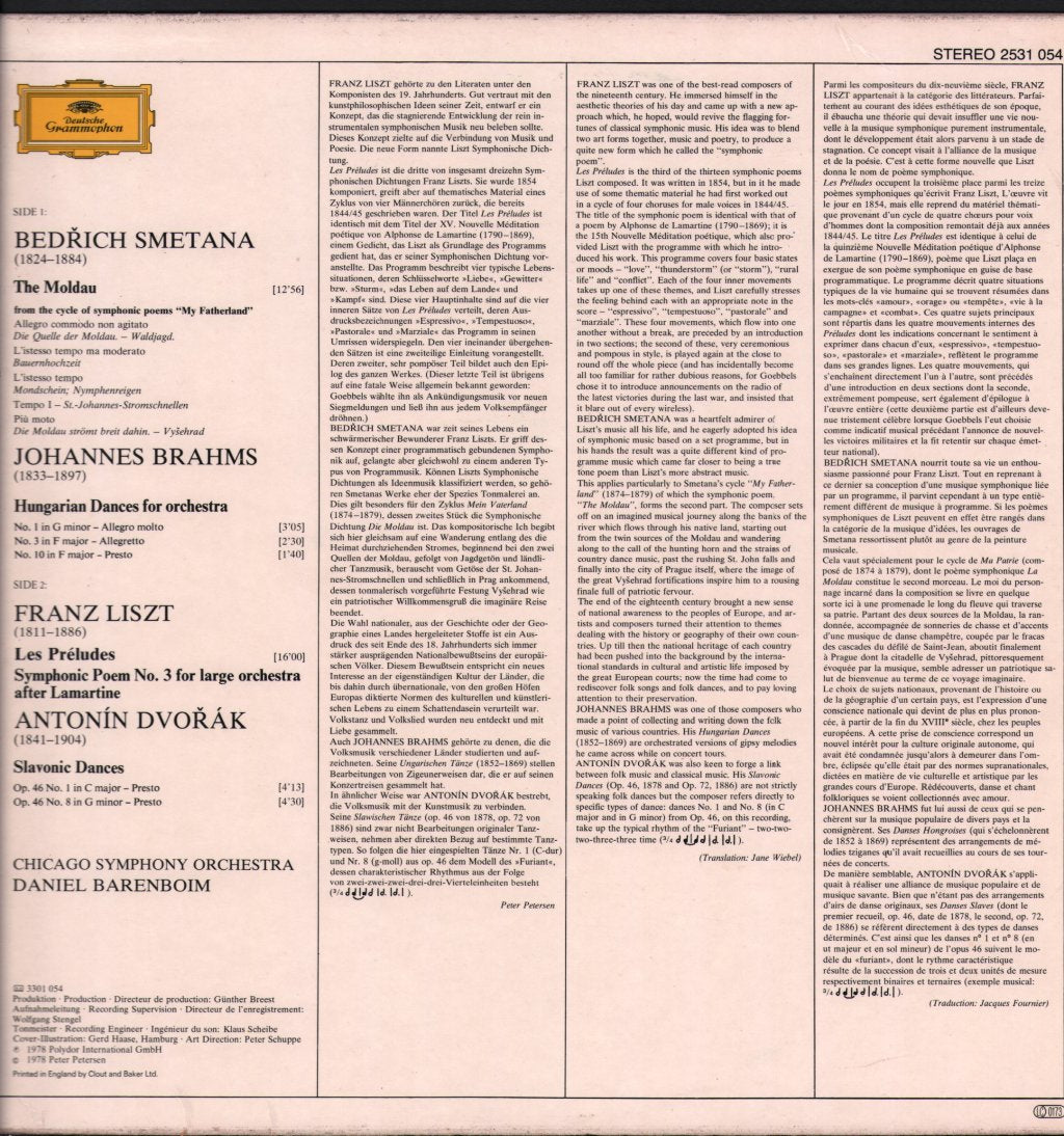 Daniel Barenboim / Chicago Symphony Orchestra - Moldau / Hungarian Dances / Les Préludes / Slavonic Dances - Lp