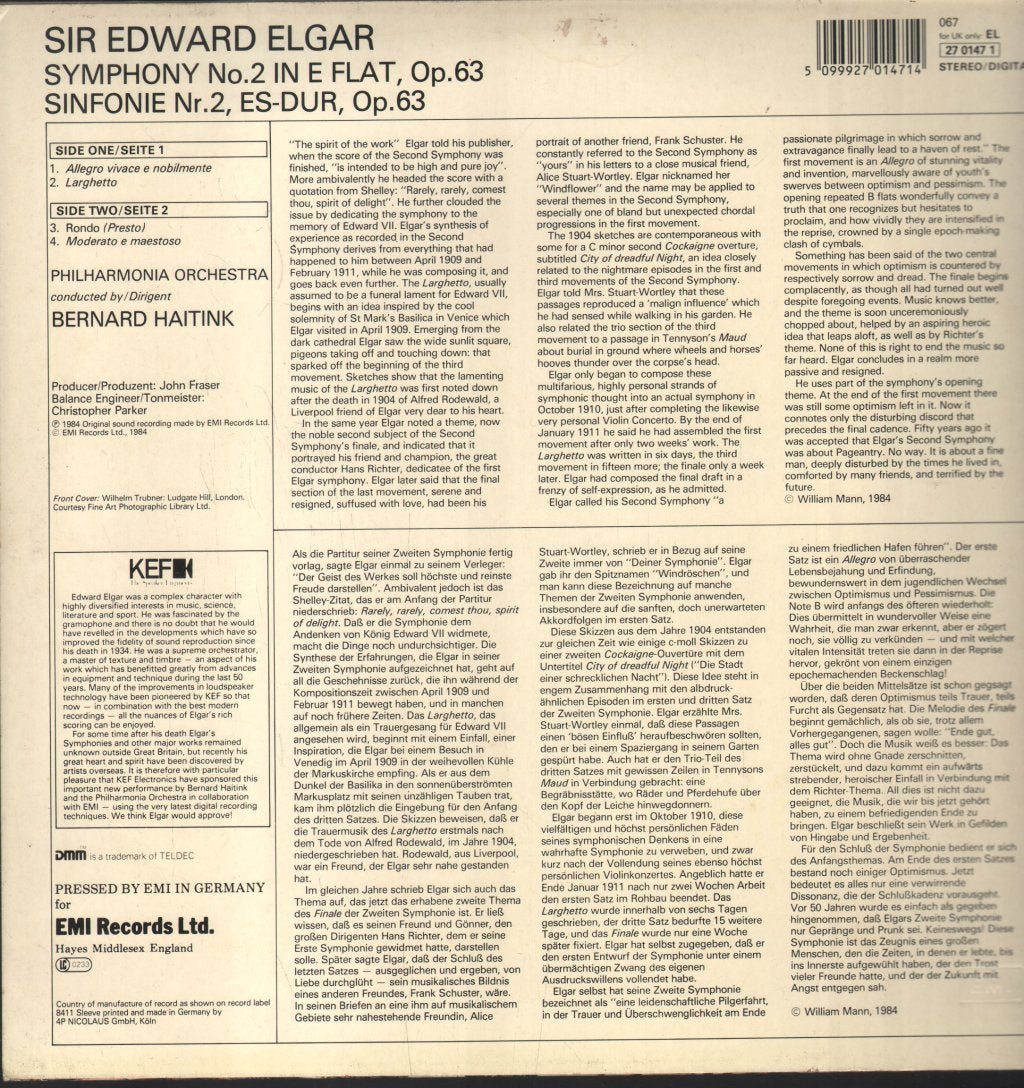 Bernard Haitink / Philharmonia Orchestra - Elgar - Symphony No2 In E Flat - Lp