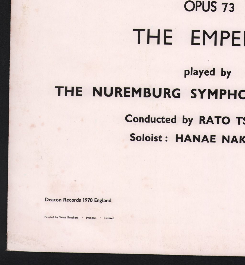 Nuremburg Symphony Orchestra / Rato Tschupp - Ludwig van Beethoven - Emperor Concerto No. 5 In E Flat Major - Lp