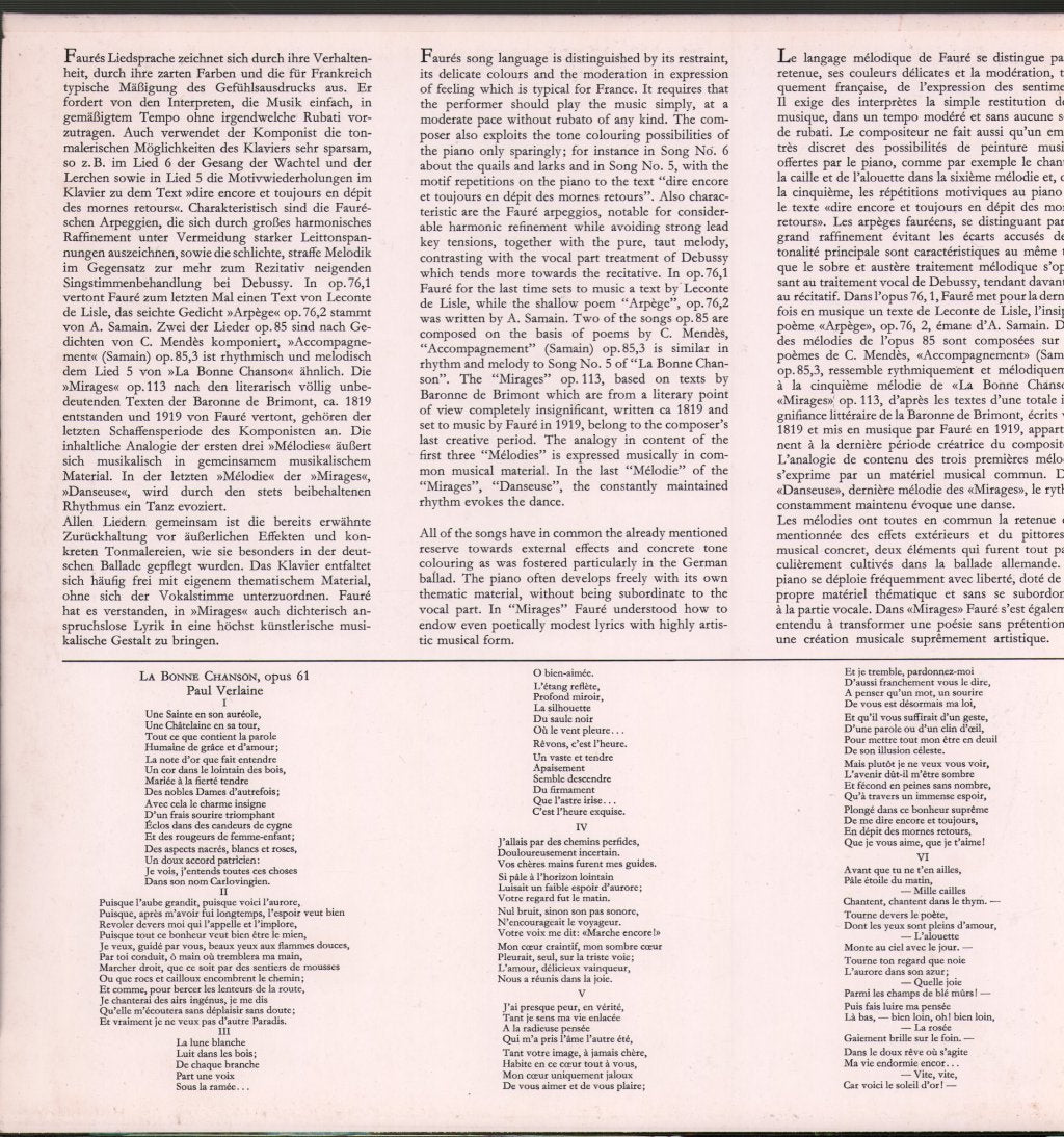 Bernard Kruysen / Noel Lee - Gabriel Fauré - Lieder - Melodies - Mélodies - Lp