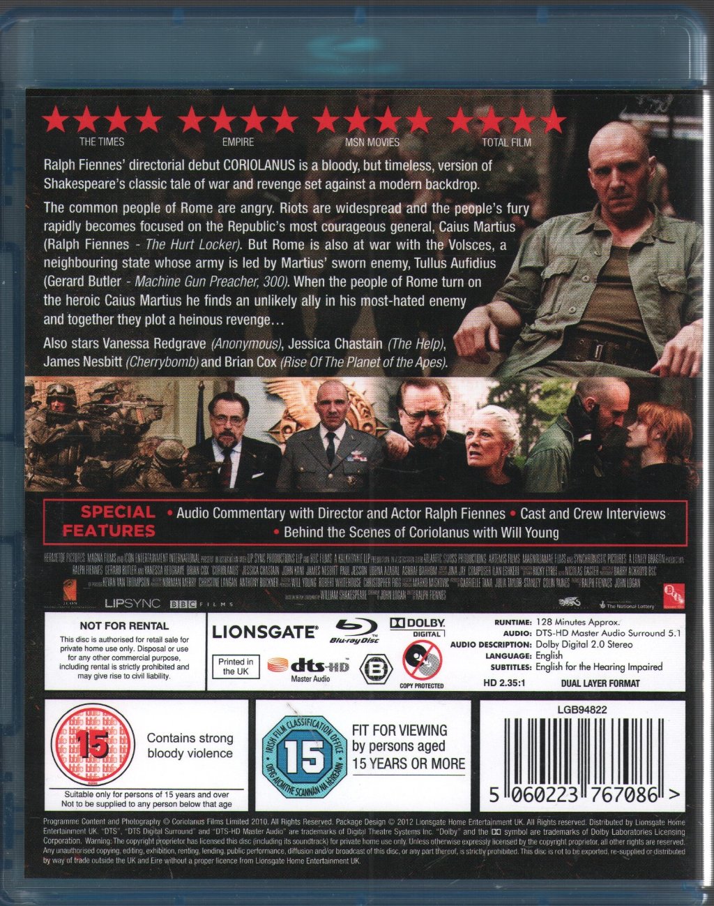 Feature Film - Coriolanus - Blu-ray - Ralph Fiennes, Gerard Butler - Blu-Ray