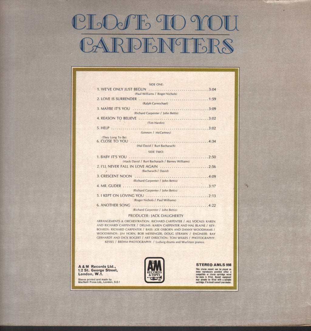 Carpenters - Close To You - Lp