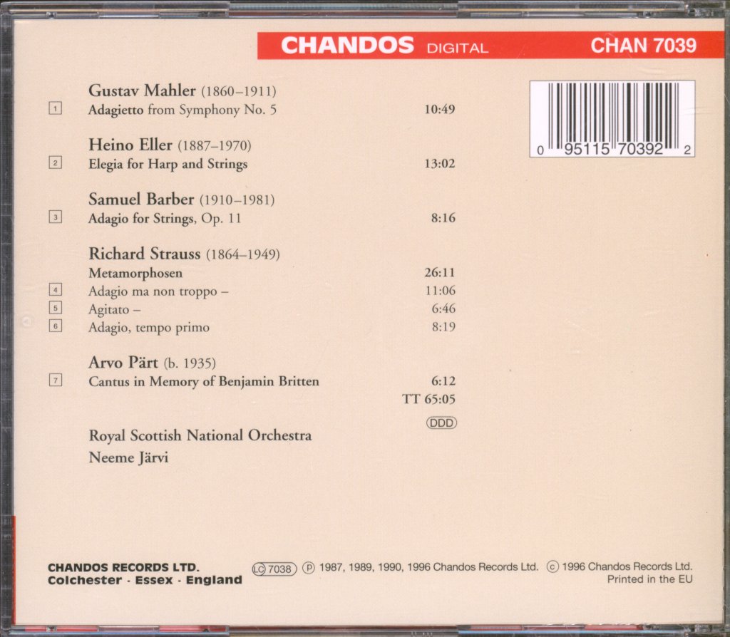 Royal Scottish National Orchestra, Neema Jarvi - Elegy Music For Strings - Cd