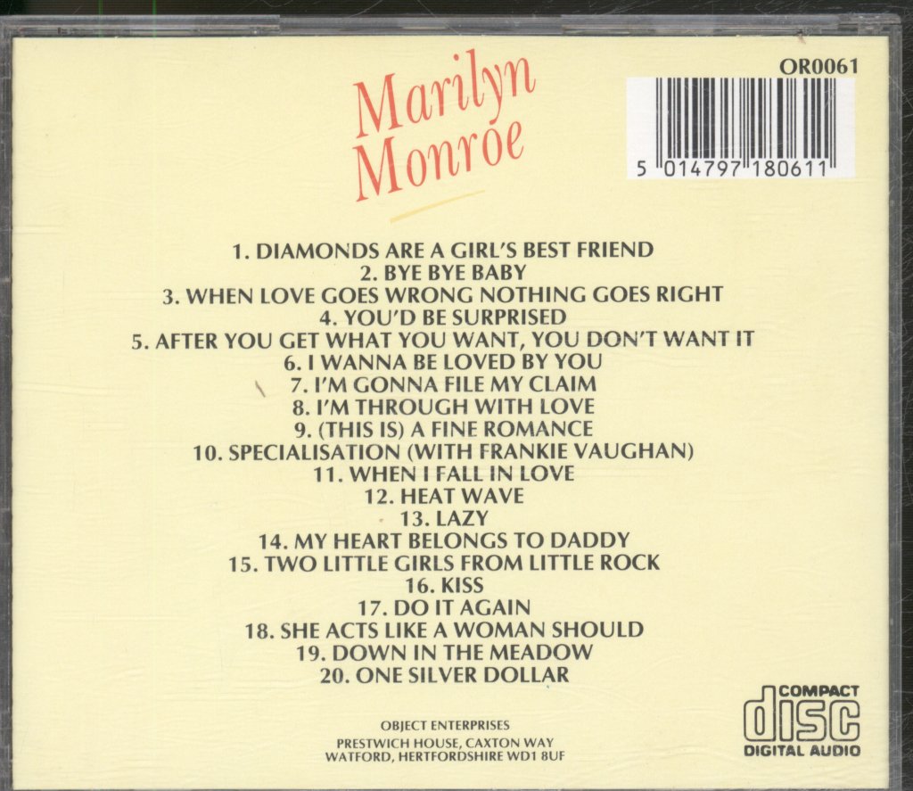 Marilyn Monroe - Diamonds Are A Girl's Best Friend - Cd