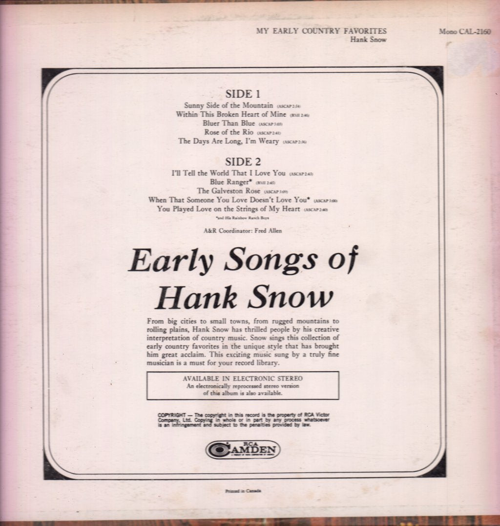 Hank Snow - My Early Country Favorites - Lp