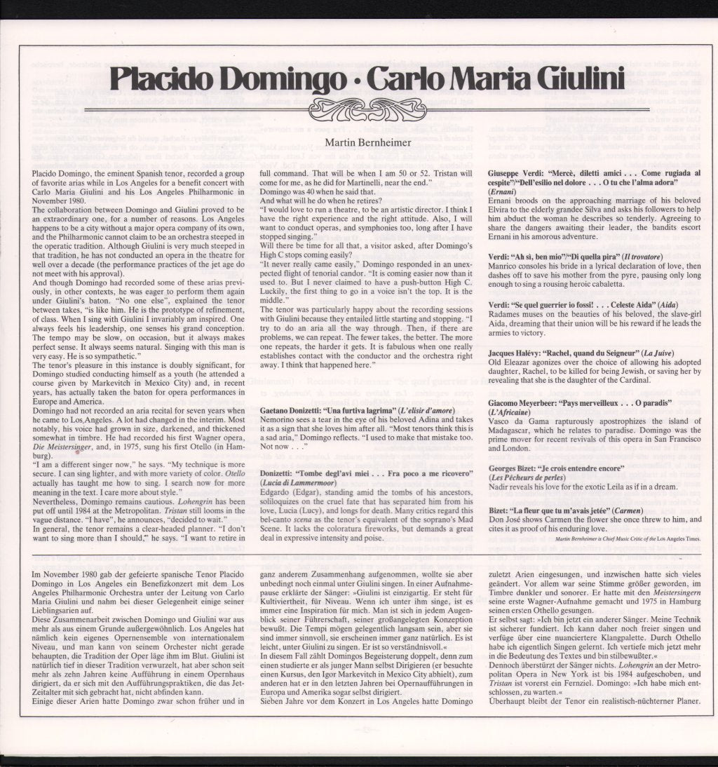 Carlo Maria Giulini / Los Angeles Philharmonic Orchestra - Placido Domingo - Gala Opera Concert - Lp