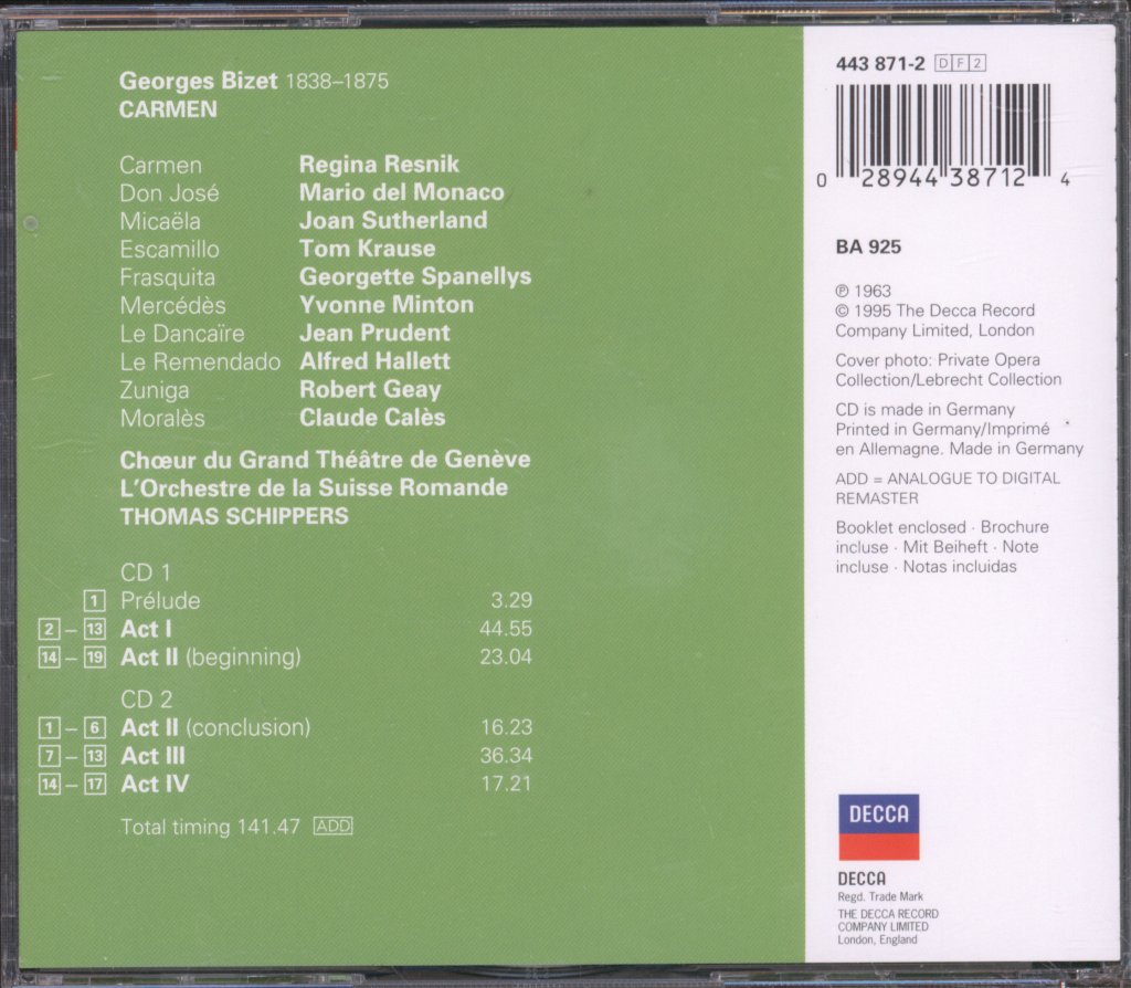 L'Orchestre De La Suisse Romande, Thomas Schippers - Bizet - Carmen - Double Cd