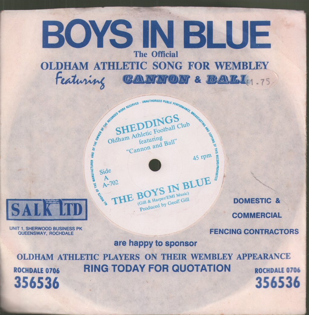 Oldham Athletic Football Club Featuring Cannon And Ball - Boys In Blue / Help - 7 Inch