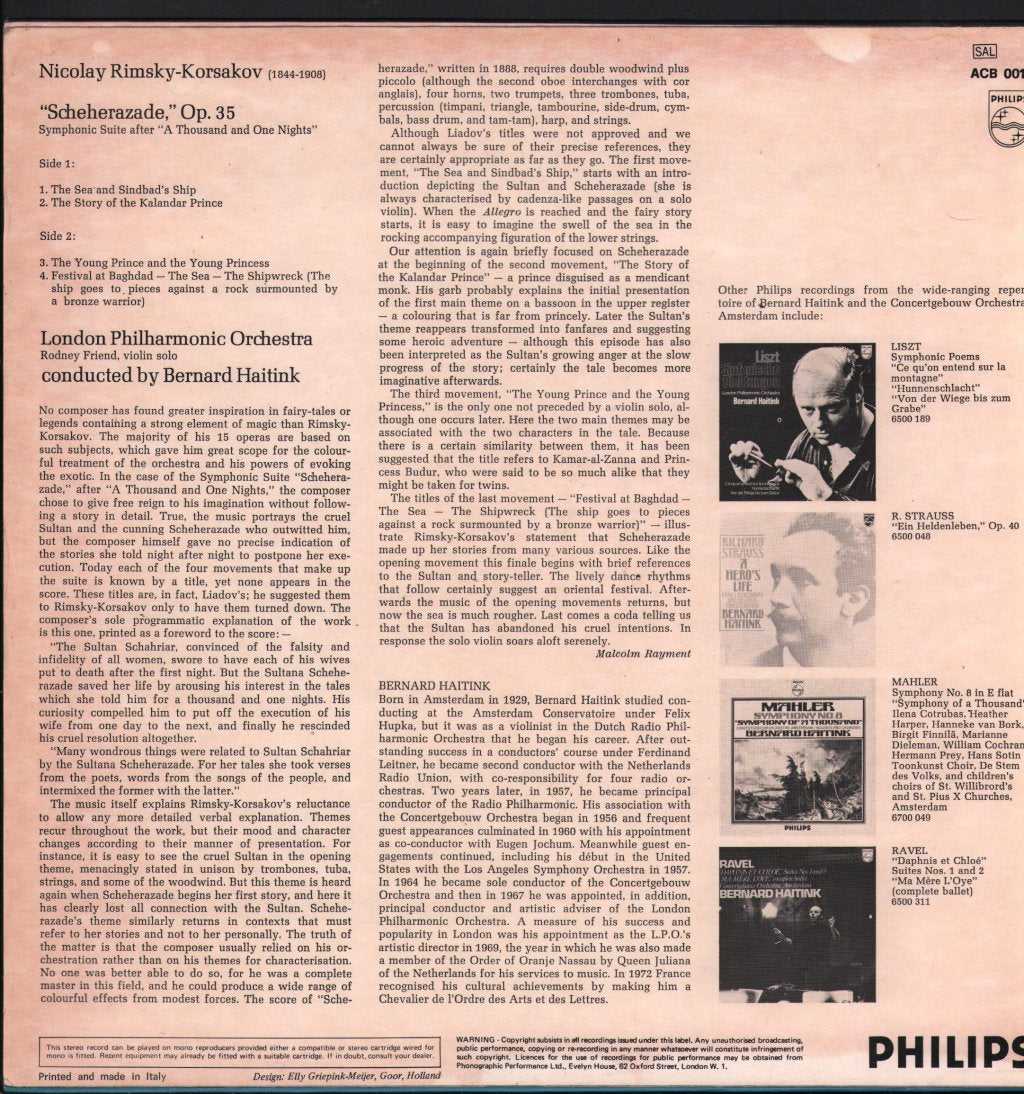 Bernard Haitink / London Philharmonic Orchestra - Rimsky-Korsakov - Scheherazade, Op. 35 - Lp