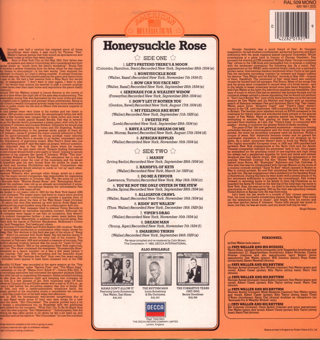 Fats Waller - Honeysuckle Rose - Lp