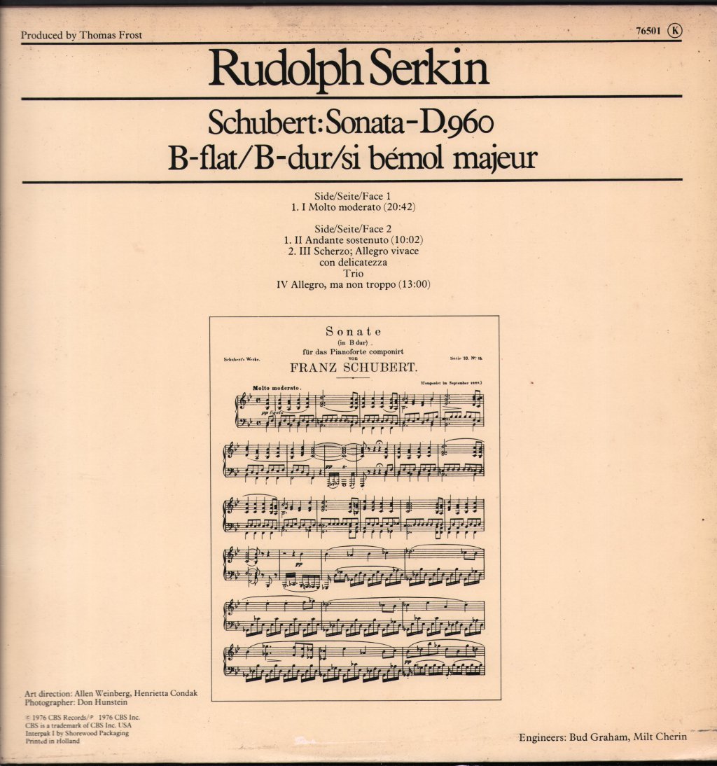 Rudolf Serkin - Schubert - Sonata D.960 B-Flat - Lp